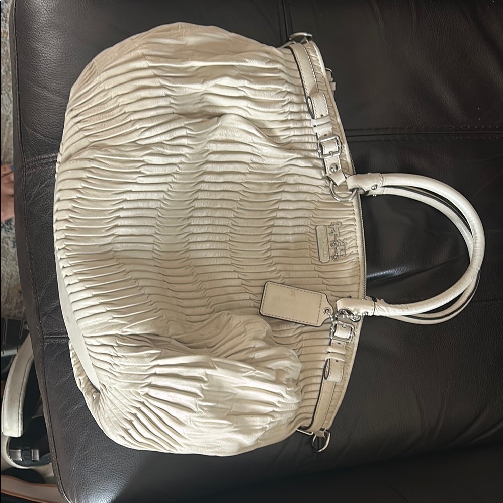 Coach Ivory Pleated Totelike new cream Coach bag like new Coach roomy bag